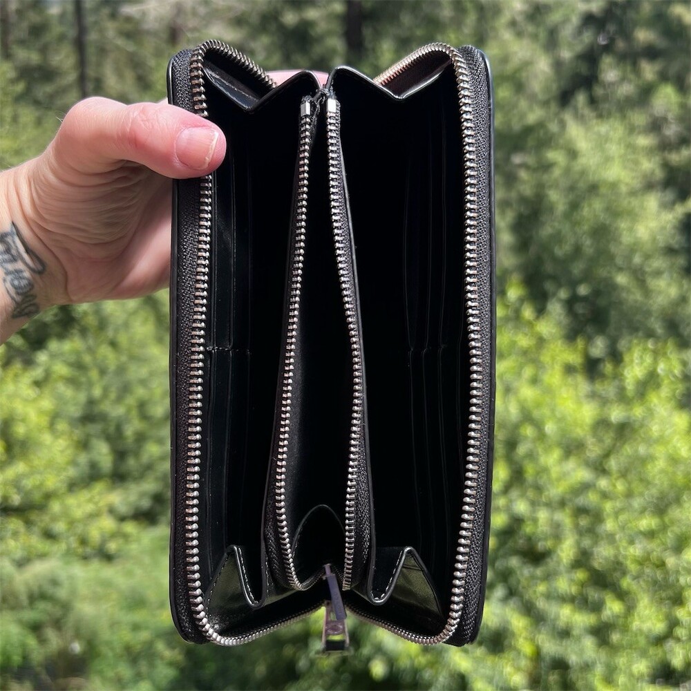 COACH Long Zip-Around Black Pebble Leather Wallet with Strap & Silver Hardware - Picture 5 of 13